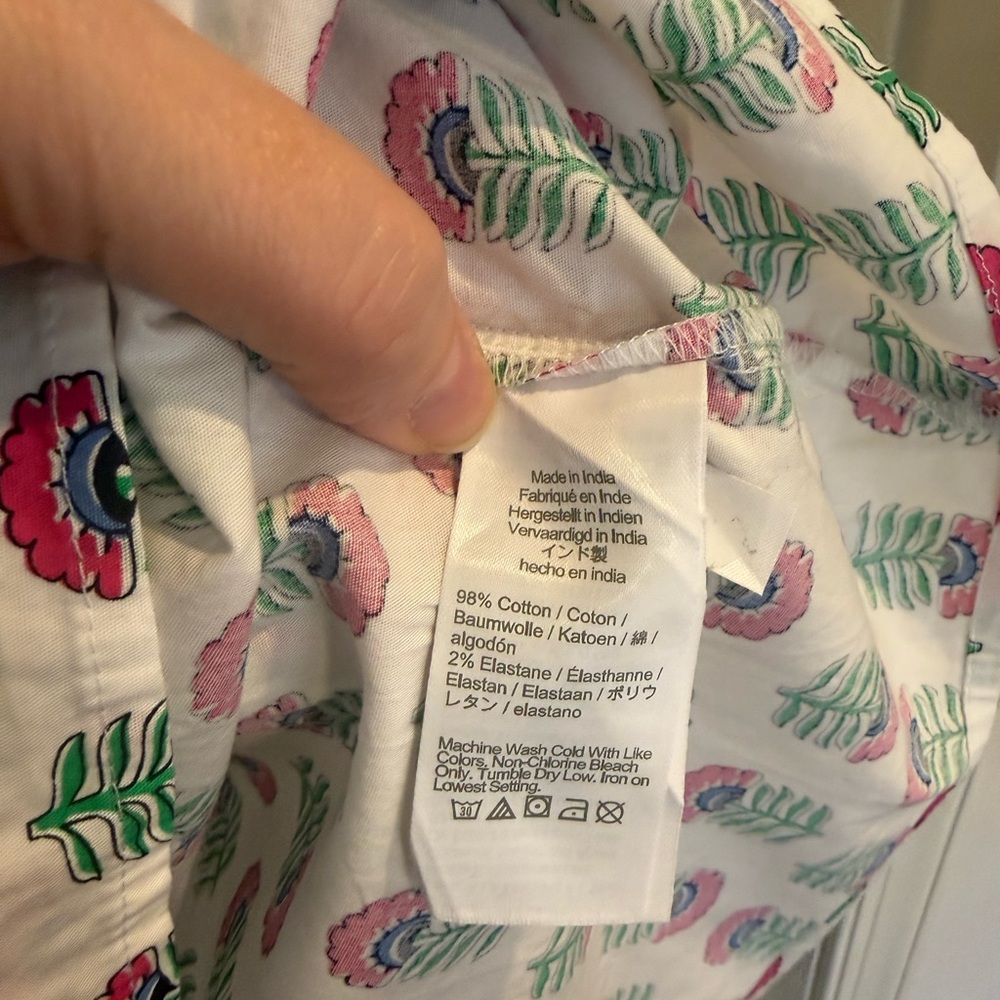 J. Crew White Top with Pink Floral & Green Leaf Pattern - Picture 8 of 8